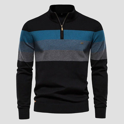 Heren Slim - Fit Trui met Halve Ritssluiting en Strepen - Jorisenmerle