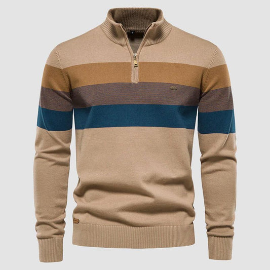 Heren Slim - Fit Trui met Halve Ritssluiting en Strepen - Jorisenmerle