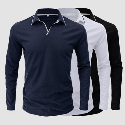 Polo shirt met lange mouwen en V - hals kraag voor heren - Jorisenmerle