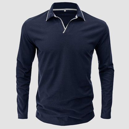 Polo shirt met lange mouwen en V - hals kraag voor heren - Jorisenmerle