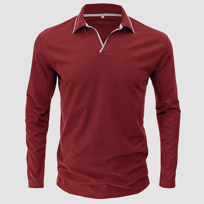 Polo shirt met lange mouwen en V - hals kraag voor heren - Jorisenmerle