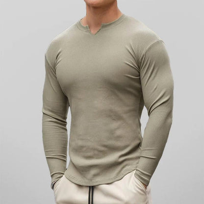 Slim - fit T-shirt met lange mouwen en ribboord voor heren - Jorisenmerle
