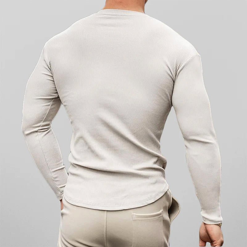 Slim - fit T-shirt met lange mouwen en ribboord voor heren - Jorisenmerle