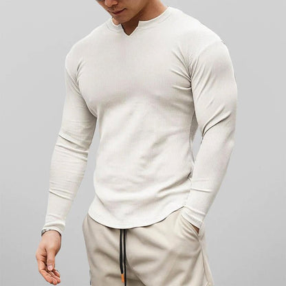 Slim - fit T-shirt met lange mouwen en ribboord voor heren - Jorisenmerle