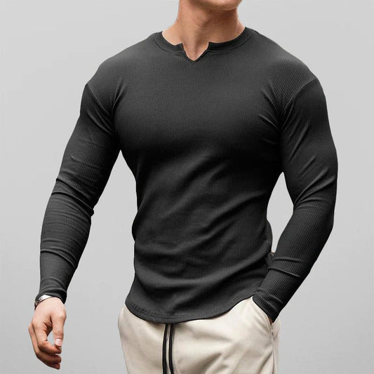 Slim - fit T-shirt met lange mouwen en ribboord voor heren - Jorisenmerle