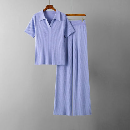 Tweedelige loungeset voor dames met V - hals top en wijde broek - Jorisenmerle