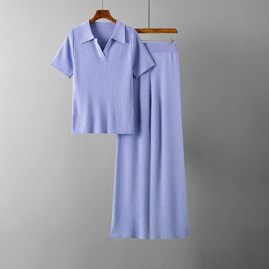 Tweedelige loungeset voor dames met V - hals top en wijde broek - Jorisenmerle